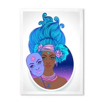 Designart 'Portrait of Afro American Girl With Blue Hair II' Modern Framed Art Print