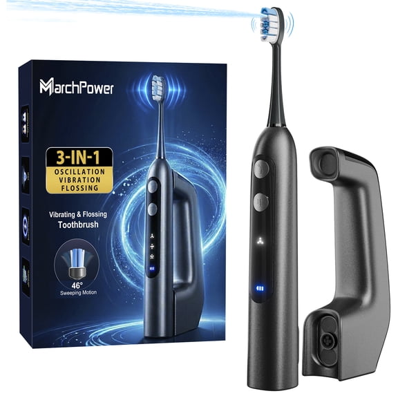 Marchpower Electric Toothbrush with Water Flosser, 3 in 1 Teeth Cleaning Kit, Flosses Vibrates & Oscillates,Portable 7 Modes Toothbrush & Flosser Combo