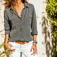 thumbnail image 3 of Women Casual Solid Long Sleeve Turn Down Collar Pockets Button Front Shirt Tops, 3 of 5