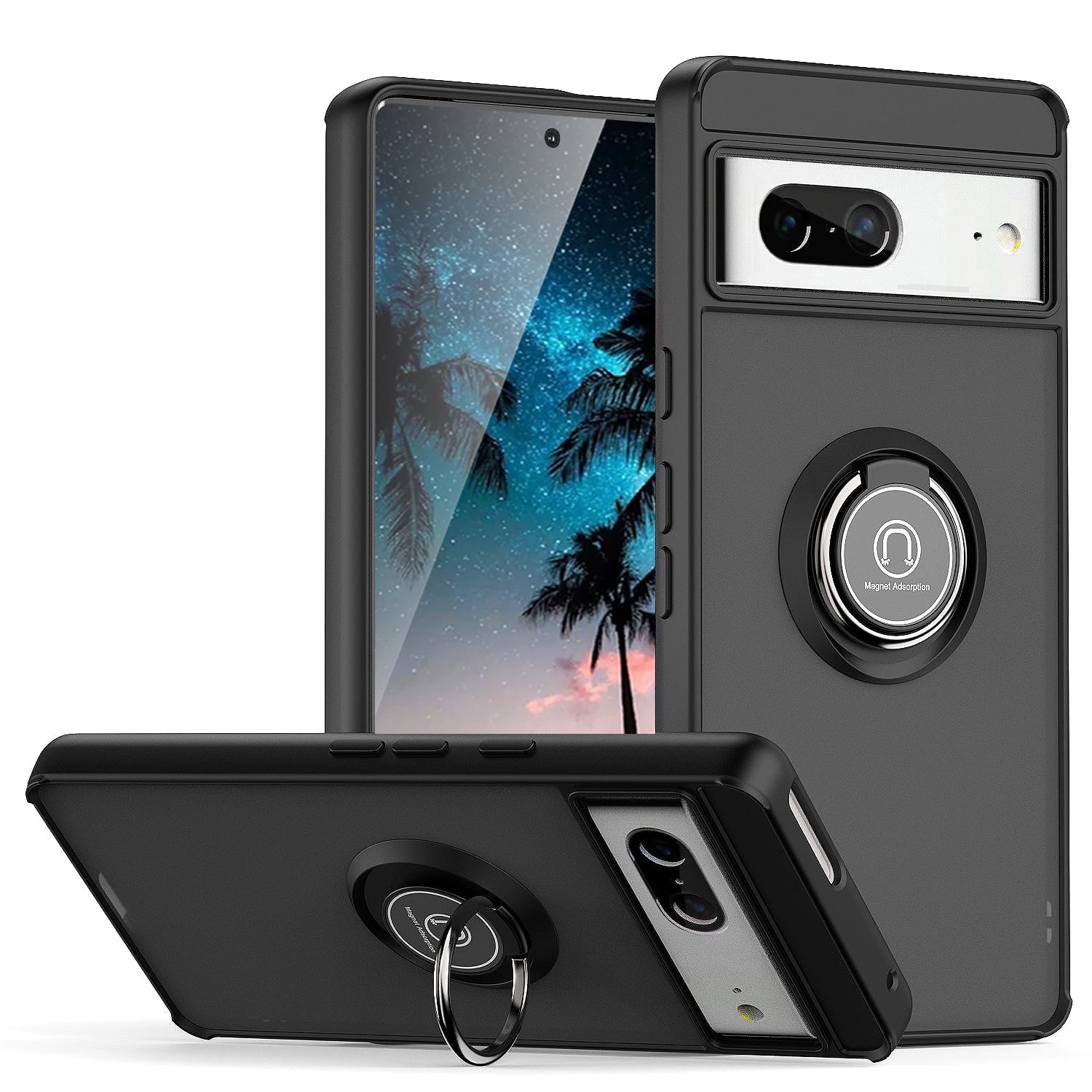 TJS for Google Pixel 7 Phone Case, 360 Degrees Rotating Metal Ring