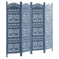 thumbnail image 2 of The Urban Port Jumbo 4 Panel Folding Room Divider Screen, Antique Blue Mango Wood, Elephant Motif Carved Design, 2 of 5