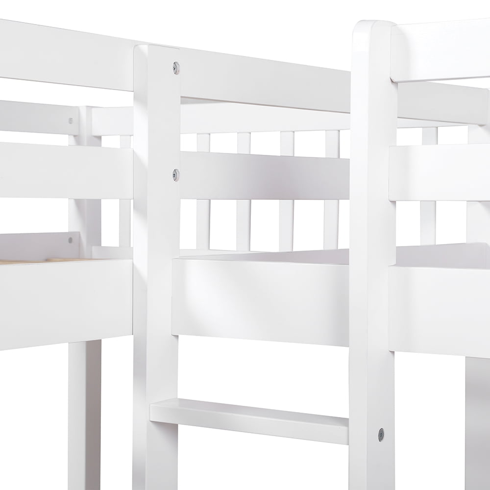Kepooman Twin Size Modern Wooden L-Shaped Bunk Bed with 3 Drawers for Bedroom Dorm, 120.6" x 80.6" x 62.5", White Kepooman Twin Size Modern Wooden L-Shaped Bunk Bed with 3 Drawers for Bedroom Dorm, 120.6" x 80.6" x 62.5", White