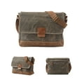 thumbnail image 3 of ISMART Waterproof Waxed Canvas, Genuine Leather Crossbody Bag, Messenger Shoulder Bag for Work/Travel, 3 of 7