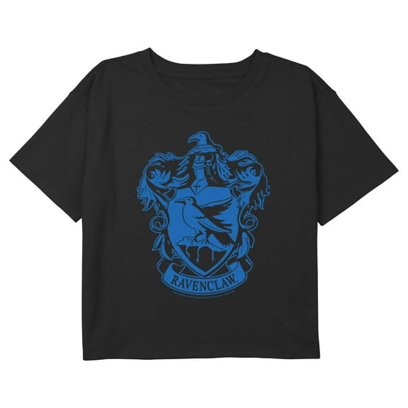 Girl's Harry Potter Classic Ravenclaw House Crest Graphic Cropped T-Shirt Black Medium