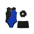 thumbnail image 3 of TTAO Kids Girls Shiny Diamond Gymnastics Leotard Workout Ballet Dance Biketard with Shorts Hair Band Set Royal Blue 6, 3 of 5