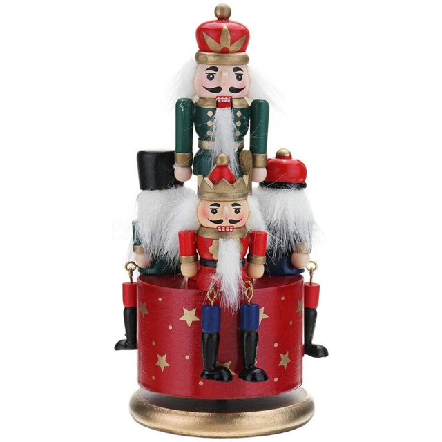 Soldado Cascanueces de Madera, 4 Soldados, Caja de Música, 21cm, Juguete Mecánico para Decoración Navideña, Regalo de Cumpleaños para Niños (Rojo)