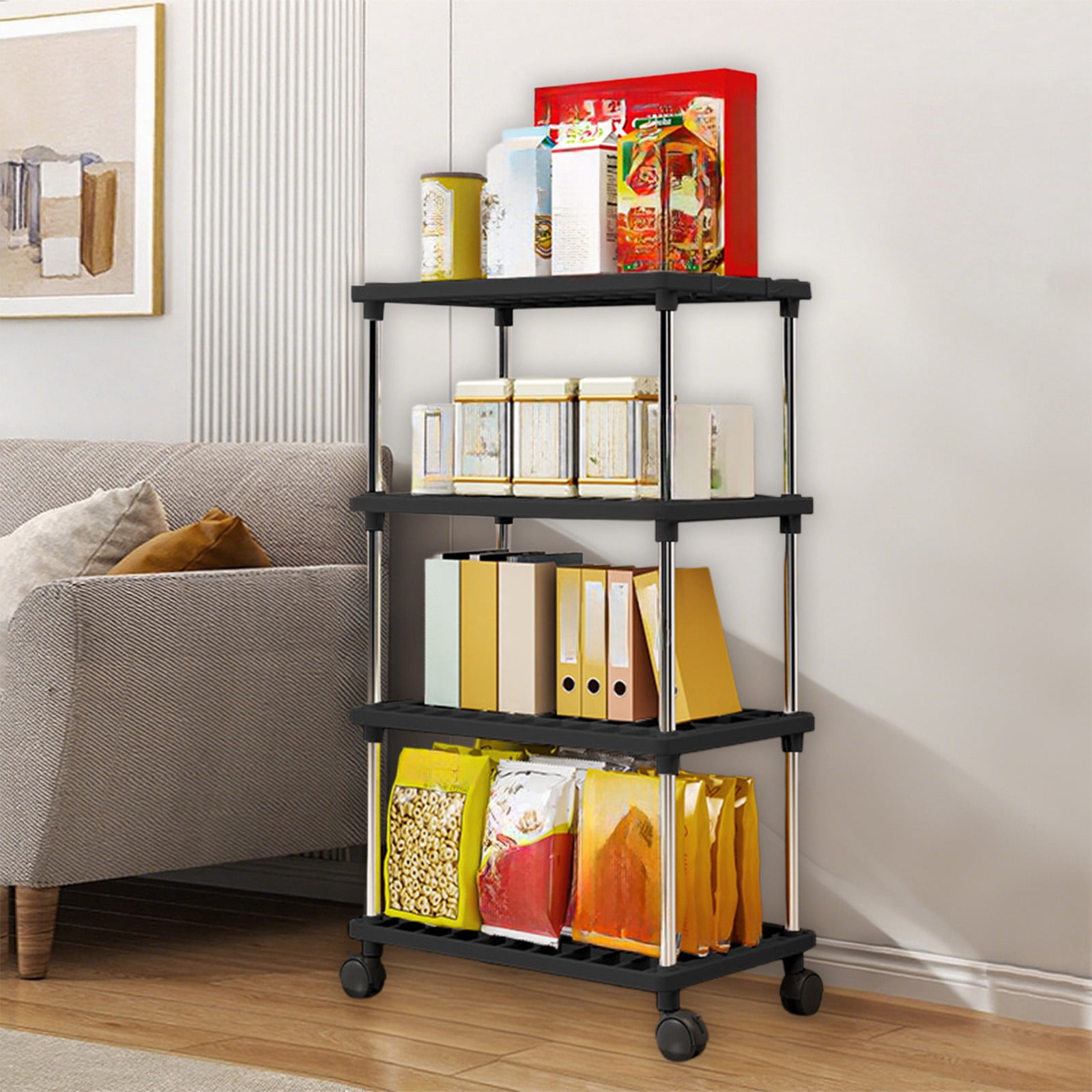 Usloyux Under $5 Freestanding Shelf Bathroom Organizer,2/3 Tier Storage Shelves with Wheels,Plastic and Metal Shelf Storage Rack Organizer,Standing Shelf for Bathroom Kitchen Closet