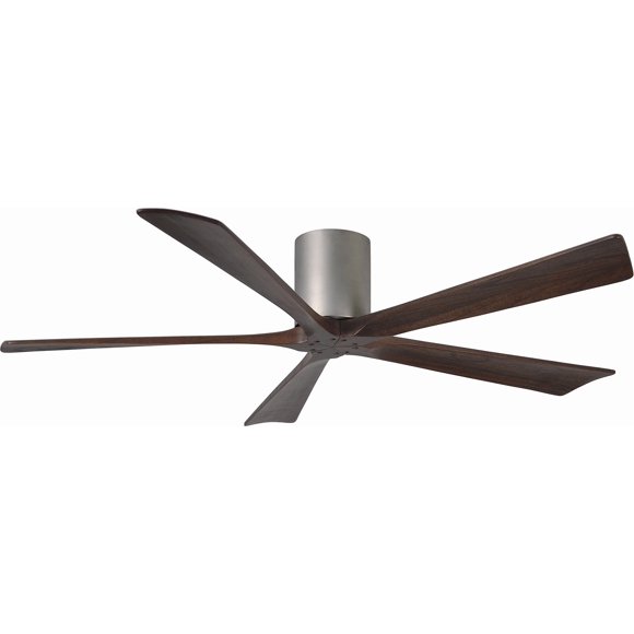 Matthews IR5H-BN-WA-60 Irene Indoor/Outdoor Damp Rated 60" Hugger Ceiling Fan with Remote & Wall Control, Silent DC Motor, 5 Walnut Solid Wood Blades, Brushed Nickel