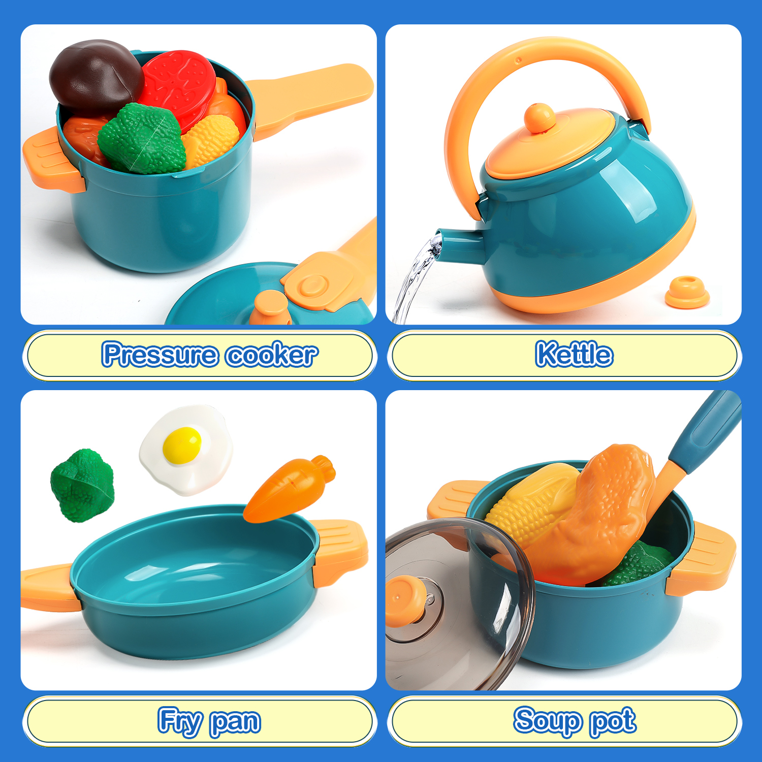 JoyStone 46Pcs Kids Pretend Play Kitchen Accessories Playset with Light and Sound, Play Pots and Pans, Utensils Cooking Toys, Play Kitchen Toys for Girls Boys, Green