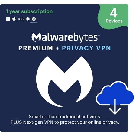 Malwarebytes Premium + Privacy VPN Bundle 4-Device 1-Year Subscription [Digital Download]