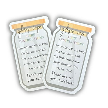 Libby Glass Cup Care Instruction Cards Can Shapped  50 pk 3.6 x 2 with Bamboo Lids and Straws SVG Wrapped Iced Coffee Custom Cute