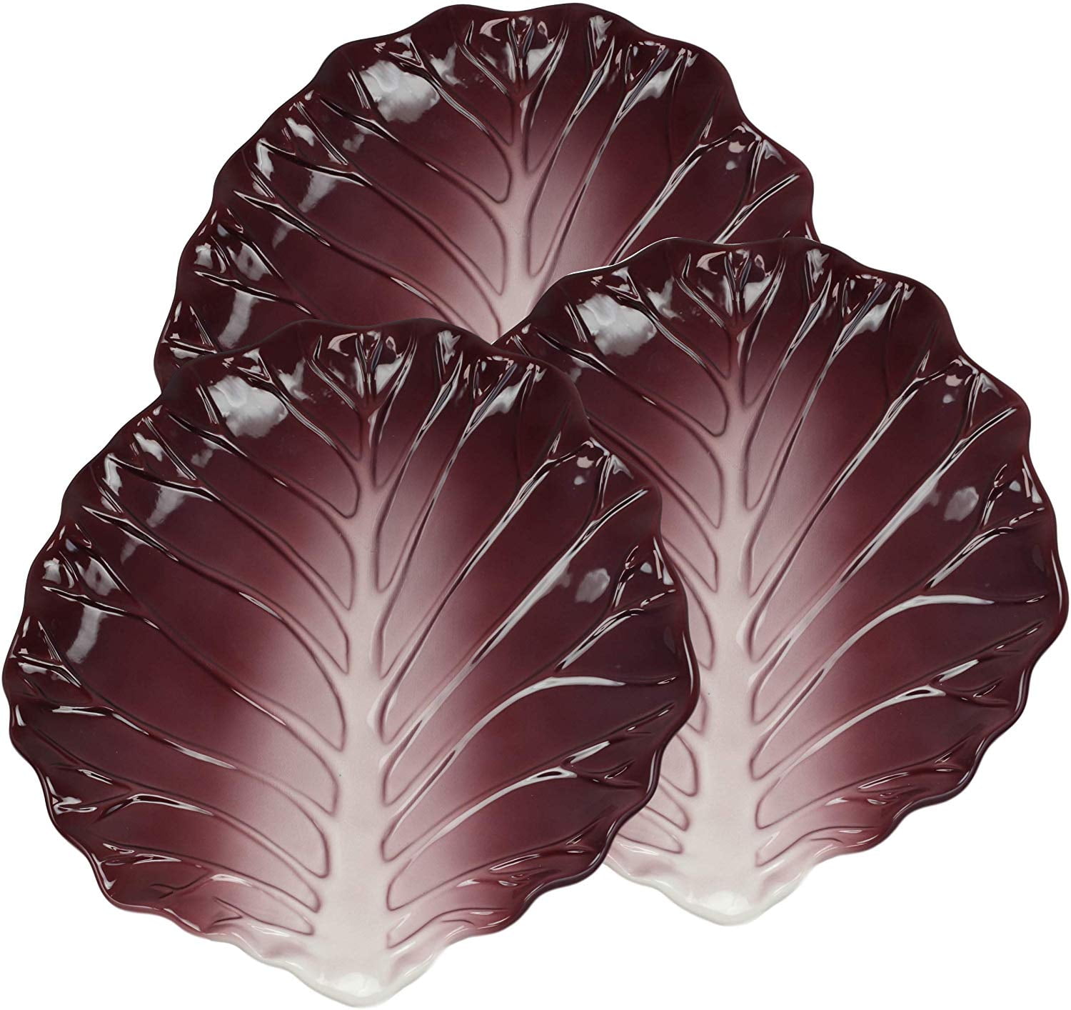Ebros 12"W Ceramic Red Lettuce Shaped Serving Plate or Dish Platter