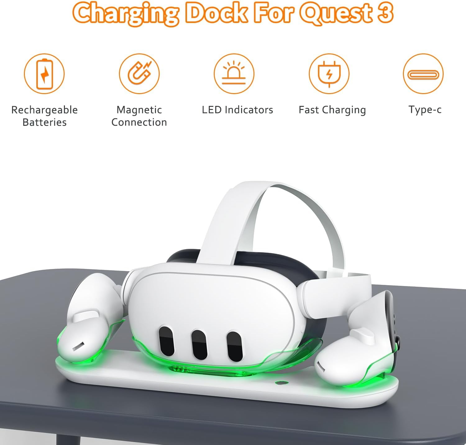 ZYBER Laadstation voor Meta Quest 2, VR-laadstation voor Oculus Quest 2, draadloze oplaadstandaard voor Quest 2-controller, oplaadbare batterijen (ondersteunt de Elite-laadriem met accu