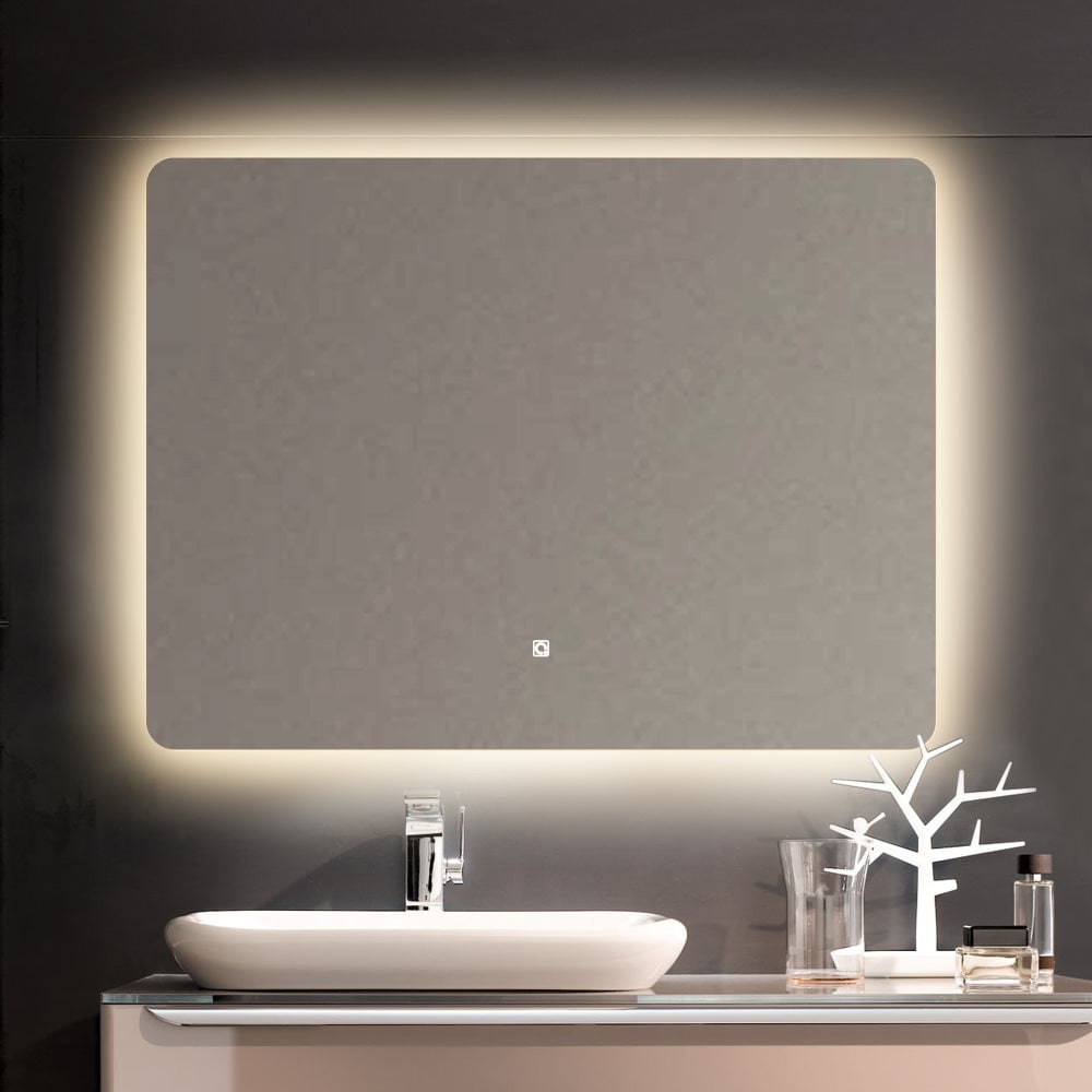 ROGSFN LED Plug in Rectangle Backlit Fogless Bathroom Vanity Mirror Lighted Framelss Makeup Wall Mounted Defogger Mirrors Dimmable Touch On Button -23.6x31.5 Horizontal/Vertical