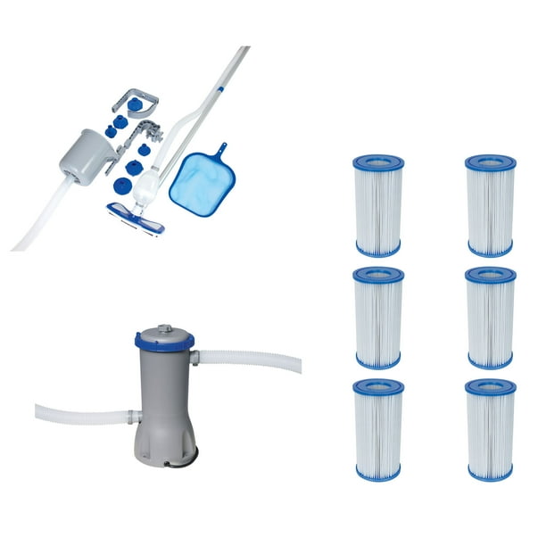 Bestway Pool Vacuum + Replacement Cartridges (6) + 1000 GPH Filter Pump
