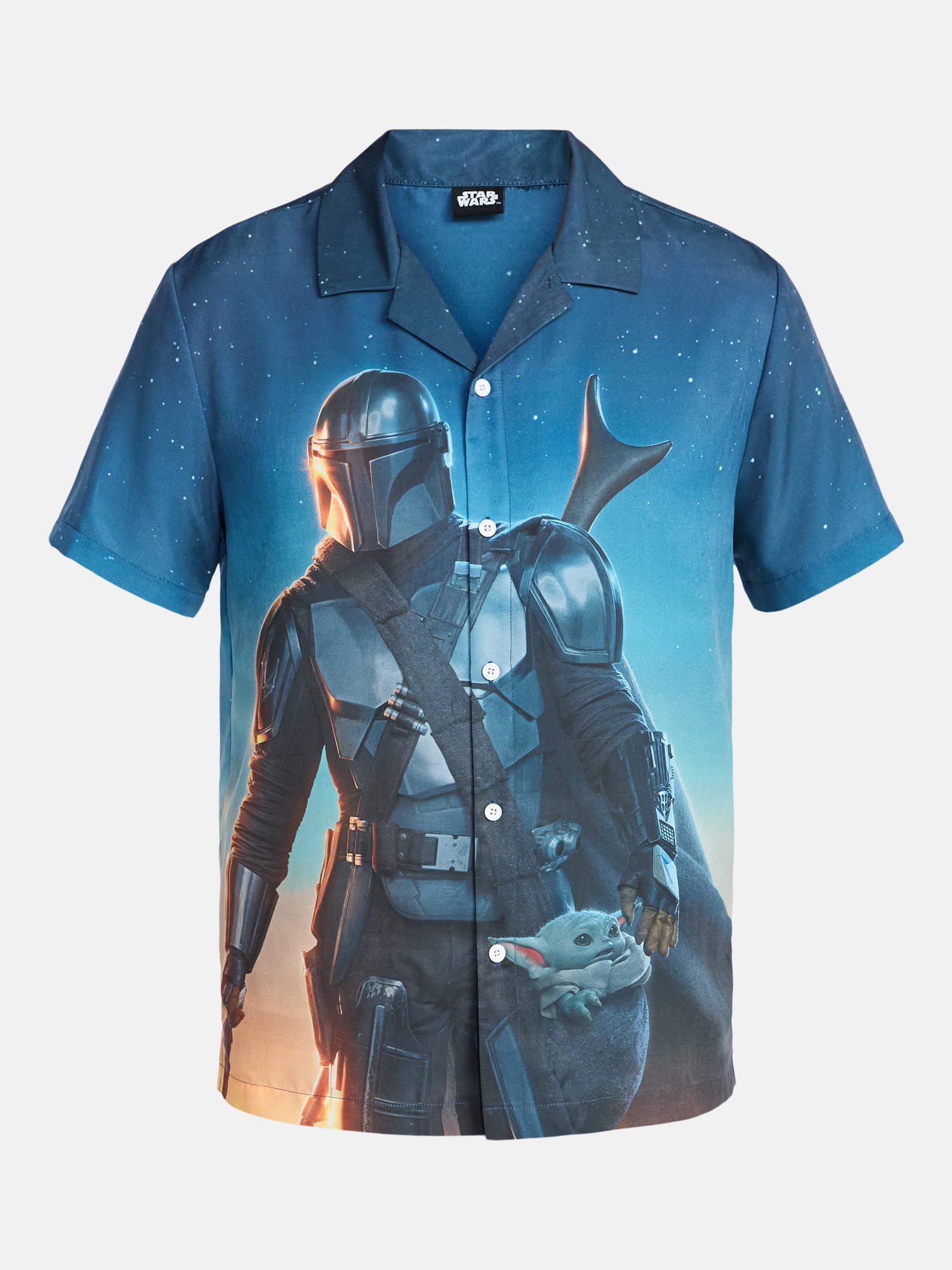 The Mandalorian Men's and Big Men's Mando Landscape Graphic Button-Up Shirt, Sizes S-3XL