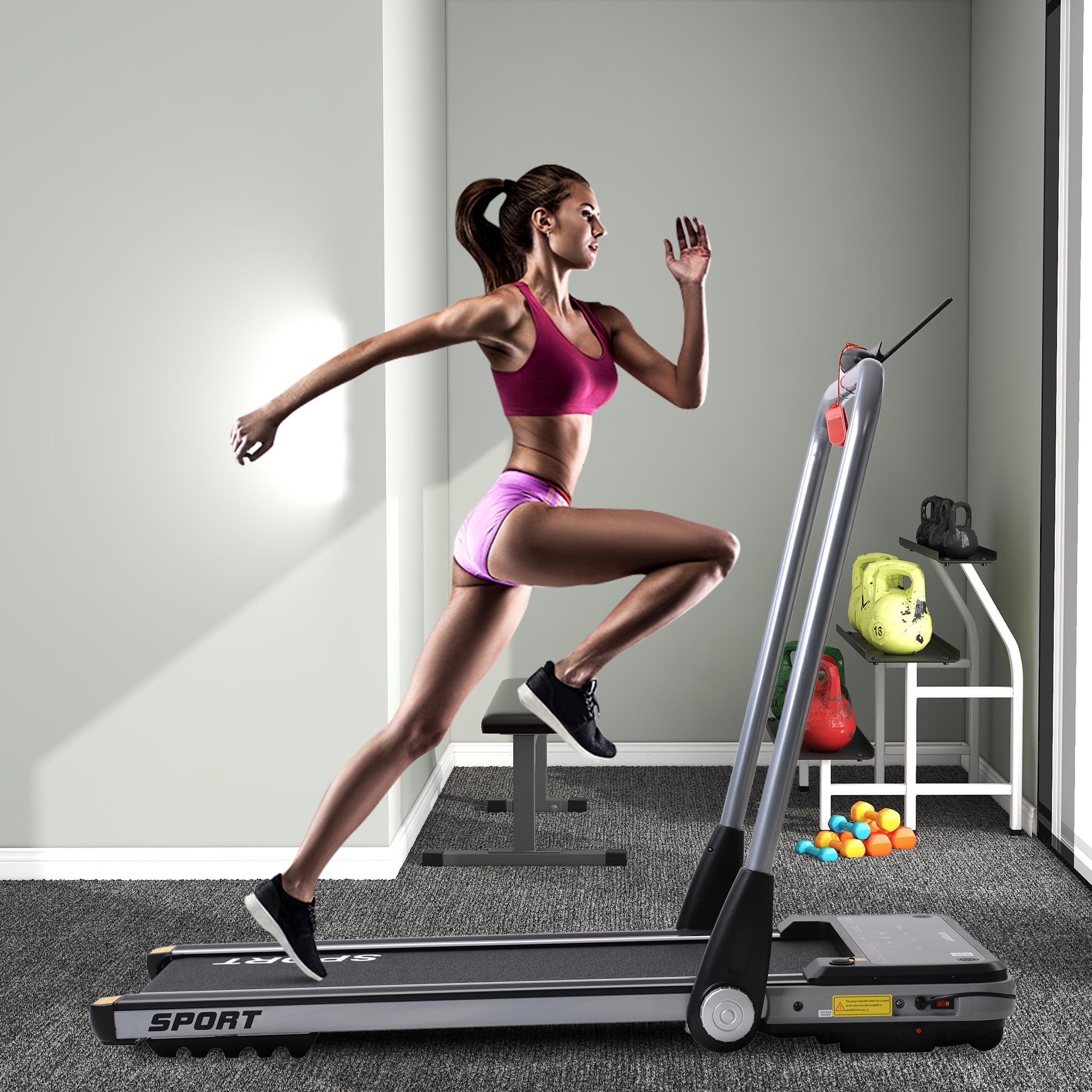 Treadmill LED display Bluetooth speaker remote control Office Gym 2.5 HP Black 
