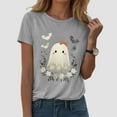 thumbnail image 2 of enyan Funny Ghost Pumpkin Graphic Printed Shirts Halloween Short Sleeve Graphic Tees Fall T-Shirts Tops Womens Halloween Shirts Light Gray,XXL, 2 of 6