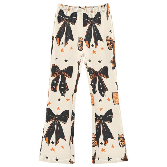 BZSMCE Bows Stars White Print Flared Pants High‑Stretch Elastic Waist Bell‑Bottom Active Lounge Trousers Multi‑Size Pull‑On Casual Bottoms