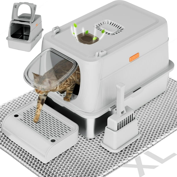 Caja de arena para gatos Citylife de acero inoxidable XL con tapa para grandes felinos