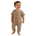 thumbnail image 2 of Busydd Baby Romper Fashion Ribbed Solid Color Short Sleeve Girls Rompers Casual Summer Lapel Button Pockets Boys Clothes 0-3 Months, 2 of 7