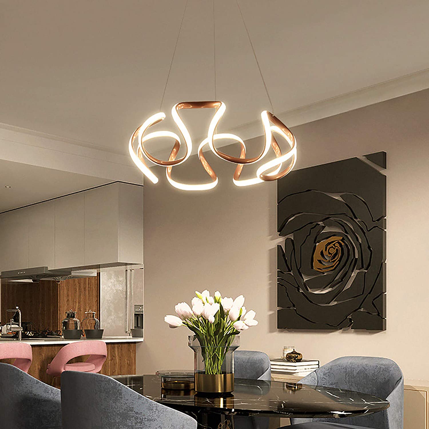 MONIPA LED Ceiling Light Fixture Modern Champagne Gold Pendant Light Stepless Dimming with Remote Control for Living Room Dining Kitchen Bar Table Lamp - image 1 of 7
