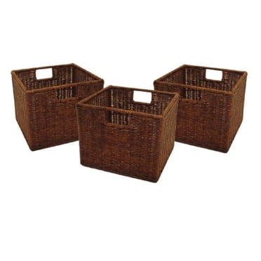 Winsome Wood Leo 3-Pieces Wicker Basket Set, Walnut Rattan