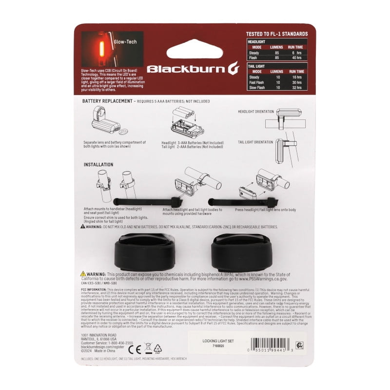 Blackburn Bicycle Light Set, Locking, Black