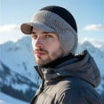 thumbnail image 6 of Windproof Thermal Cap with Visor, Mens Winter Knitted Beanie with Brim & Ear Flaps, Soft Warm Fleece Lined Hat for Skiing Hiking and Cold Weather, 6 of 7