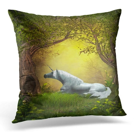 - ECCOT Creature Magic Woodland Unicorn Squirrel Watches White Resting Under Branches Forest Trees Fantasy Pillowcase Pillow Cover Cushion Case 20x20 inch