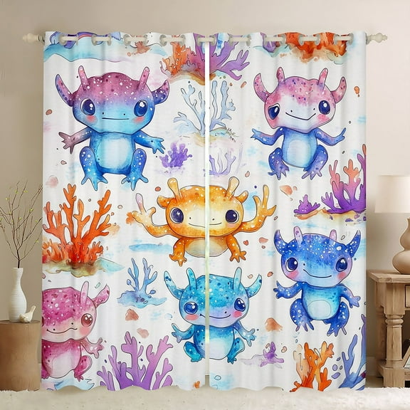 Erosebridal Cartoon Axolotl Curtains for Living Room (38Wx45L),Kawaii Animal 30%-50% Blackout Curtains Set of 2 (38x45),Cute Wildlife Curtains and Drapes,Ocean Room Decoration