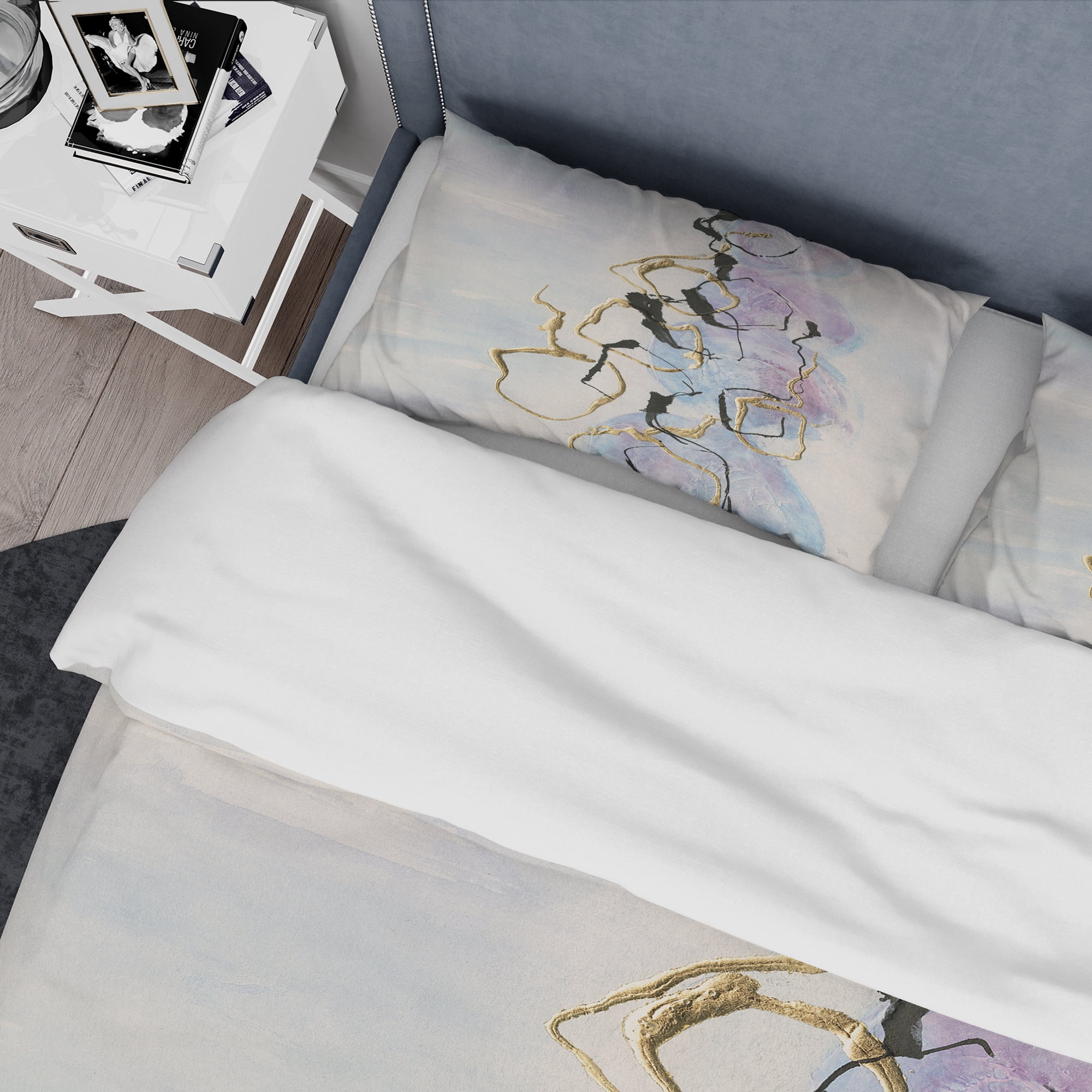 Designart 'Gold Lines on Pastel I' Geometric Duvet Cover Set