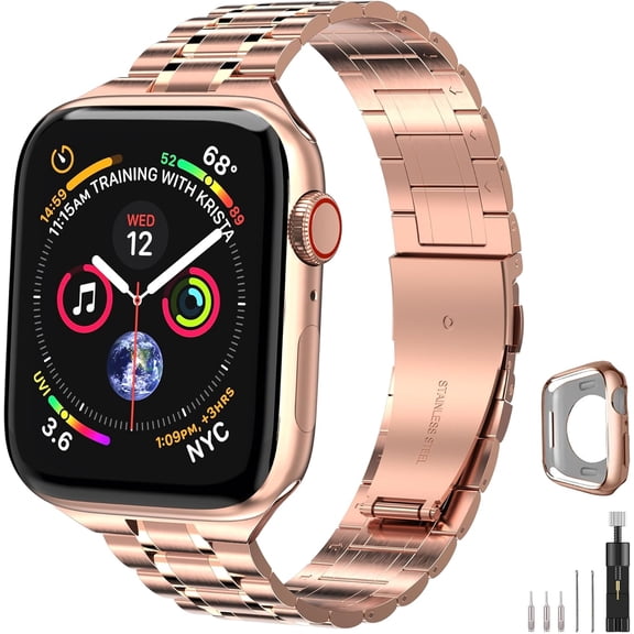 EIKODO-Compatible with Apple Watch Band 38mm 40mm 41mm Women Men, Metal for iWatch Band Series 9/8/7/6/5/4/3/2/1/SE (Rose Gold, 38mm/40mm/41mm)