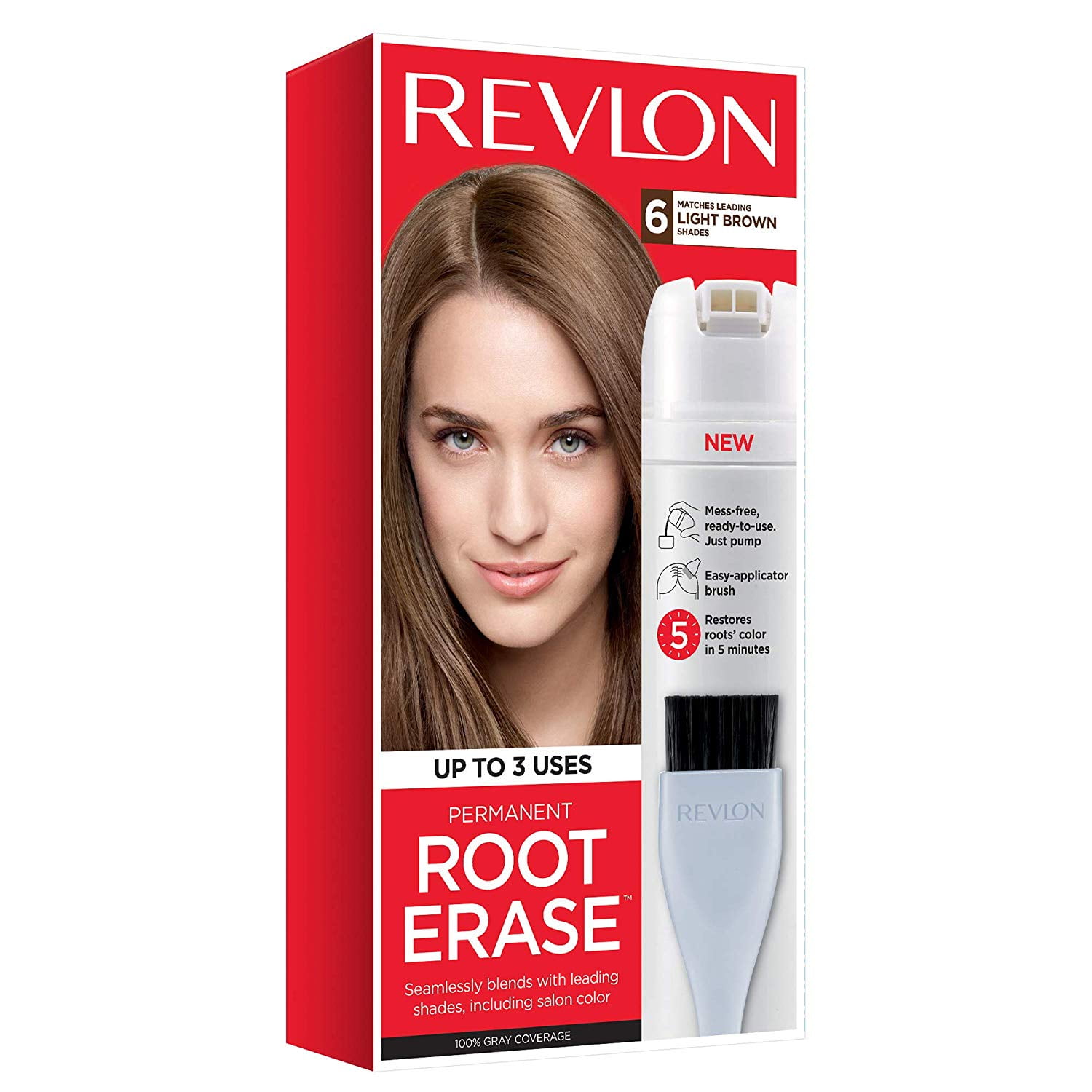 6 Pack Revlon Root Erase Hair Color and Root Touch Up Light Brown 3.2