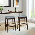 Stools 29 Inch Counter Stools Solid Wood Legs Espresso with Gray PU