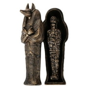 Ancient Egyptian Artifact Collectible God of Underworld Anubis Sarcophagus Coffin w/ Mummy Insert Figurine 5.5 Inch L