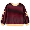 thumbnail image 3 of Tfken Tee For Girls Toddler Crew Neck Long Sleeve Striped Print Tops Relaxed Breathable T-Shirts Wine Size 9-10 Years, 3 of 3
