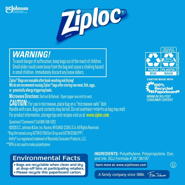 Ziploc® Brand Slider Storage Bags with Power Shield Technology, Quart, 20  Count