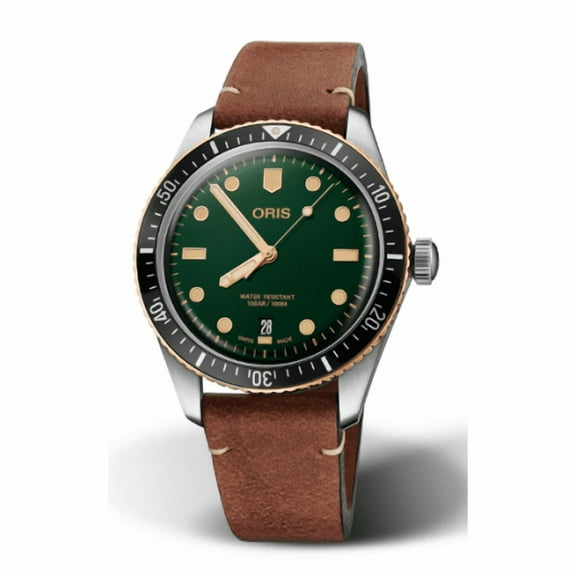 Oris Divers Sixty-Five Green Dial Brown Leather Strap Men's Watch 01 733 7707 4357-07 5 20 45