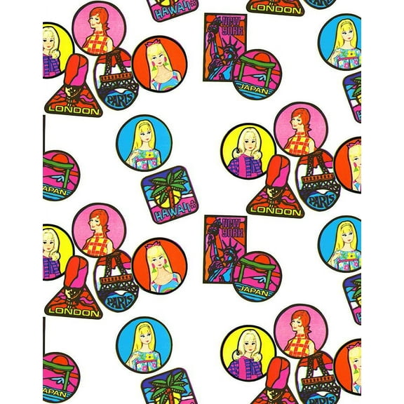 Barbie Travel Patches Removable Vinyl Wallpaper, White