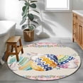 thumbnail image 4 of Round Area Rug 3ft, Easter Egg Rabbit Retro Linen Non-Shedding Washable Area Rug, Butterfly Leaf Pink Checkered Non Slip Low-Profile Circle Rugs for Living Room, Bedroom Dining Room, 4 of 9