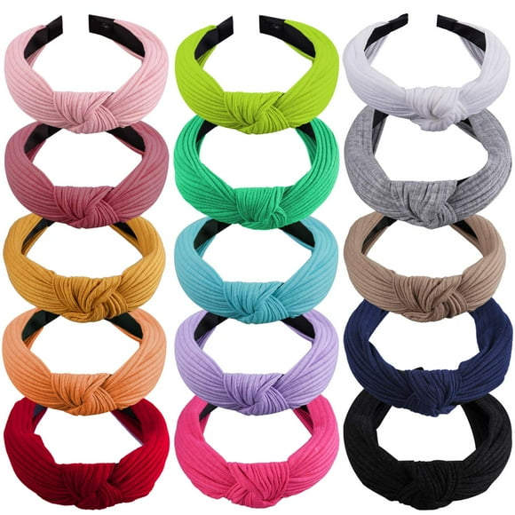 SIQUK 15 Piezas Diadema con Nudo Superior Diademas Turbante con Nudo Cruzado Diademas Anudadas de Tela Ancha para Mujeres y Niñas