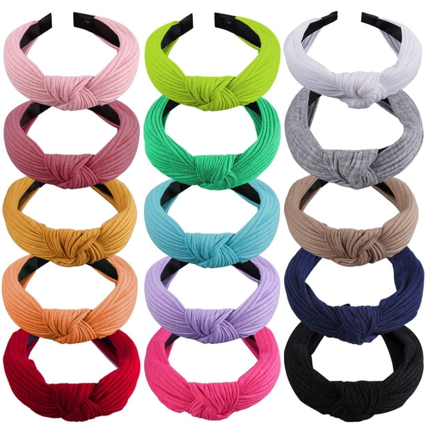 SIQUK 15 Piezas Diadema con Nudo Superior Diademas Turbante con Nudo Cruzado Diademas Anudadas de Tela Ancha para Mujeres y Niñas