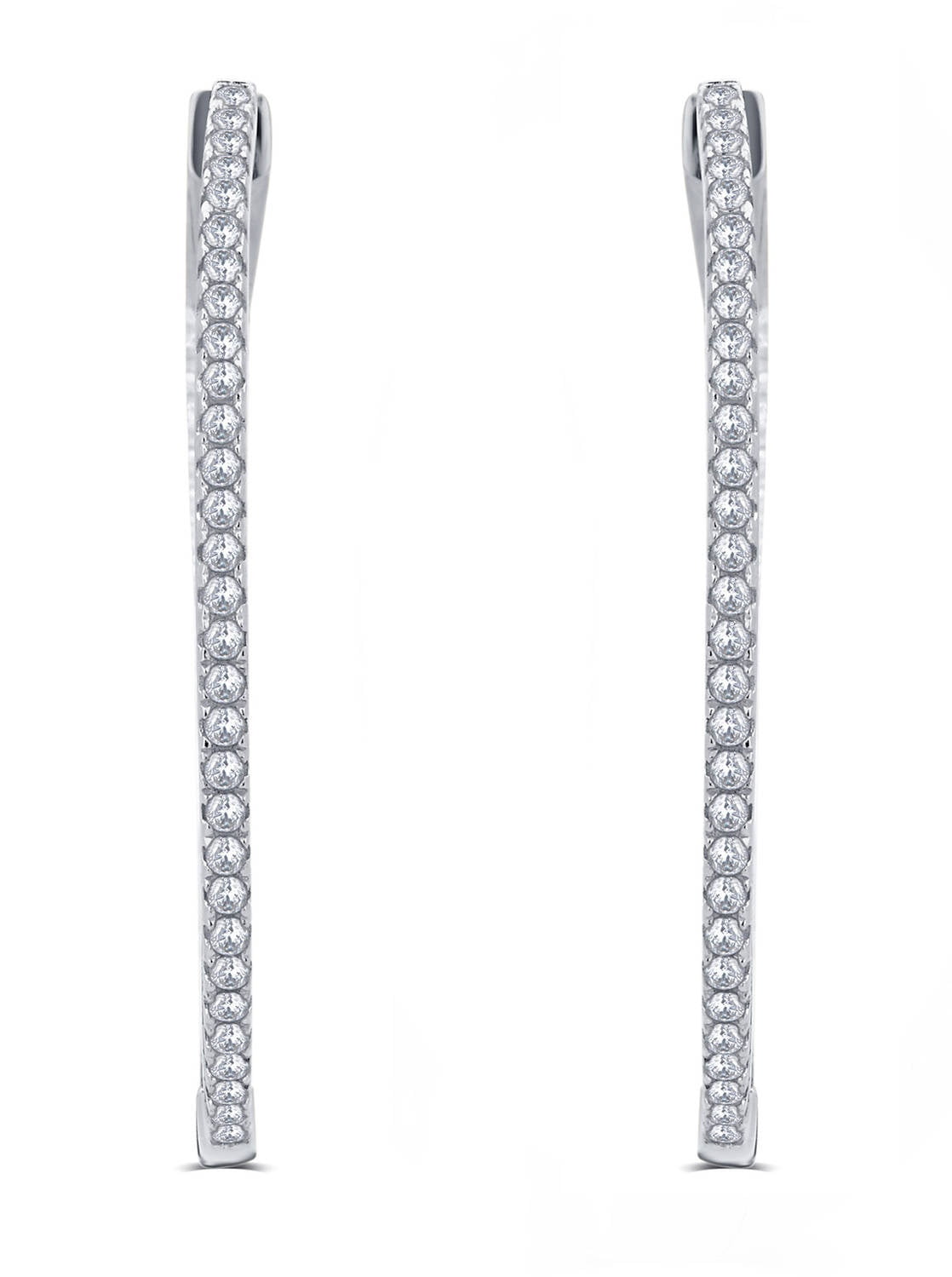 1/2 Carat T.G.W. CZ Rhodium-Tone Inside-Outside Brass Hoop Earrings