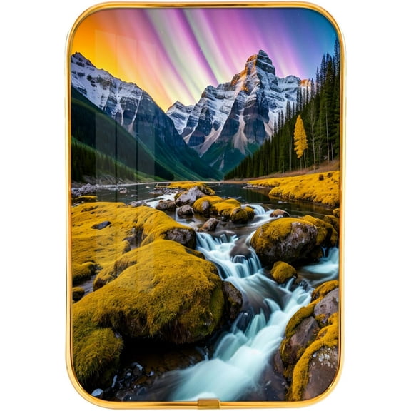 12x8 Inches Framed Waterfall and Stream Nature Pictures Artwork Fall Trees Rivers Landscape Prints with Gold Frame for Dorm,Crystal Porcelain Painting Wall Decor