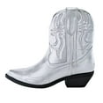 thumbnail image 4 of Soda Women Cowgirl Cowboy Western Stitched Ankle Boots Pointed Toe Short Booties RIGGING-S Silver Metallic 6, 4 of 4