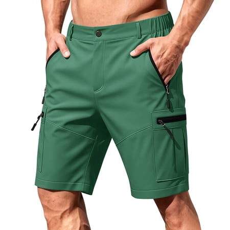 OIOLOYJM Golf Shorts for Men Elastic Waist Business Work Relaxed Fit Casual Breathable Gym Shorts Classic Fishing Outfits with Multi Pockets Dark Green L