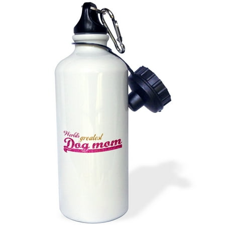 3dRose Worlds Greatest Dog mom - best pet owner gifts for her - pink fun humorous funny doggy lover present, Sports Water Bottle,