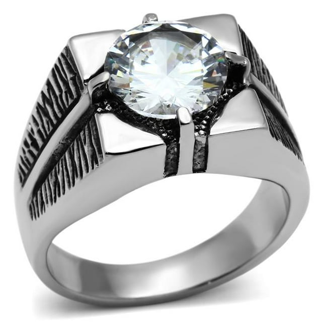 Bague en Acier Inoxydable Poli avec AAA Grade CZ en Clair - Taille 9