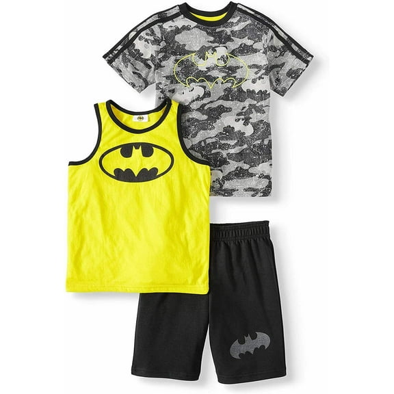 Batman 3 PC Short Sleeve Shirt Shorts Outfit Set Boy Size 5/6